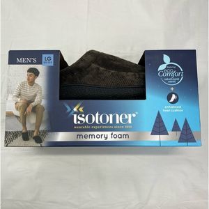 NIB Isotoner Signature Men's Memory Foam Slippers LG Size 9.5-10.5 Pebble A92414